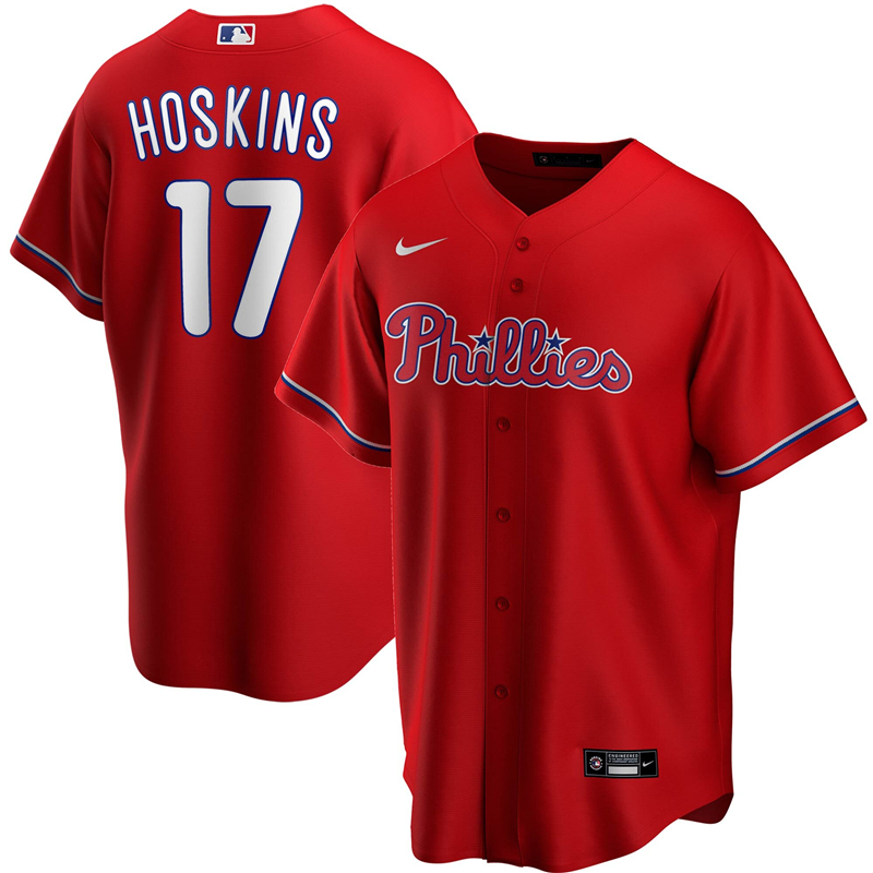 2020 MLB Men Philadelphia Phillies #17 Rhys Hoskins Nike Red Alternate 2020 Replica Player Jersey 1->philadelphia phillies->MLB Jersey
